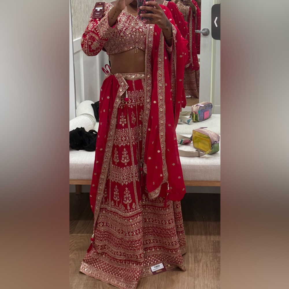 Red and Gold Embroidered Lehenga (abaya)